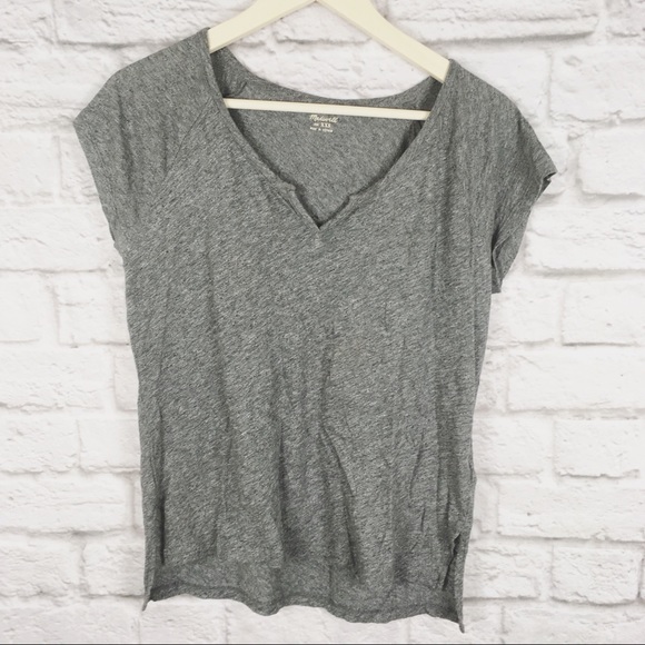 Madewell Grey Split Neck Short Sleeve Tee - Picture 2 of 6